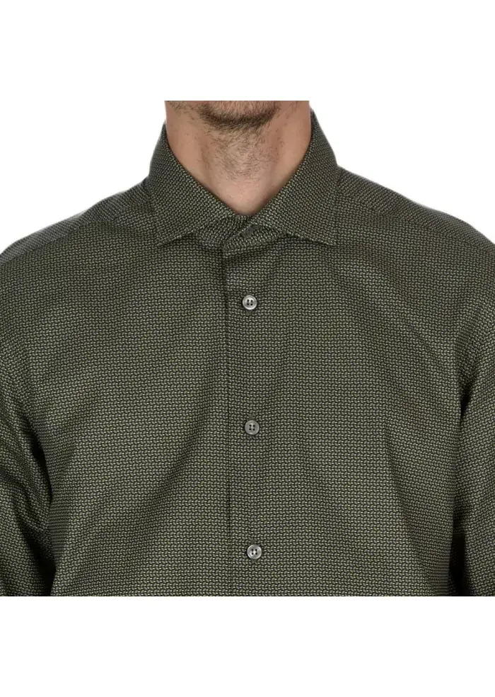 MASTRICAMICIAI | CAMICIA LUCA COTONE MICRO PATTERN VERDE