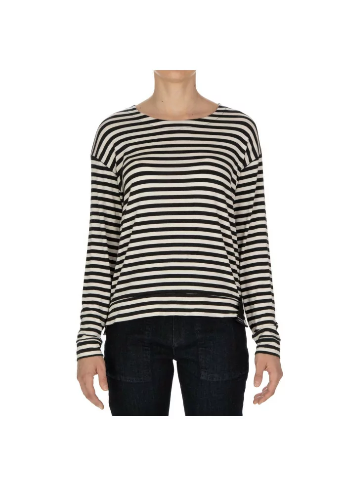 NOUMENO CONCEPT | MAGLIETTA LUNGA A RIGHE NERO BIANCO PANNA
