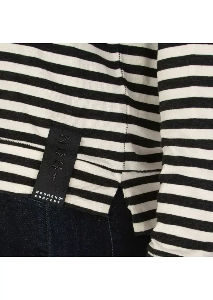 NOUMENO CONCEPT | MAGLIETTA LUNGA A RIGHE NERO BIANCO PANNA