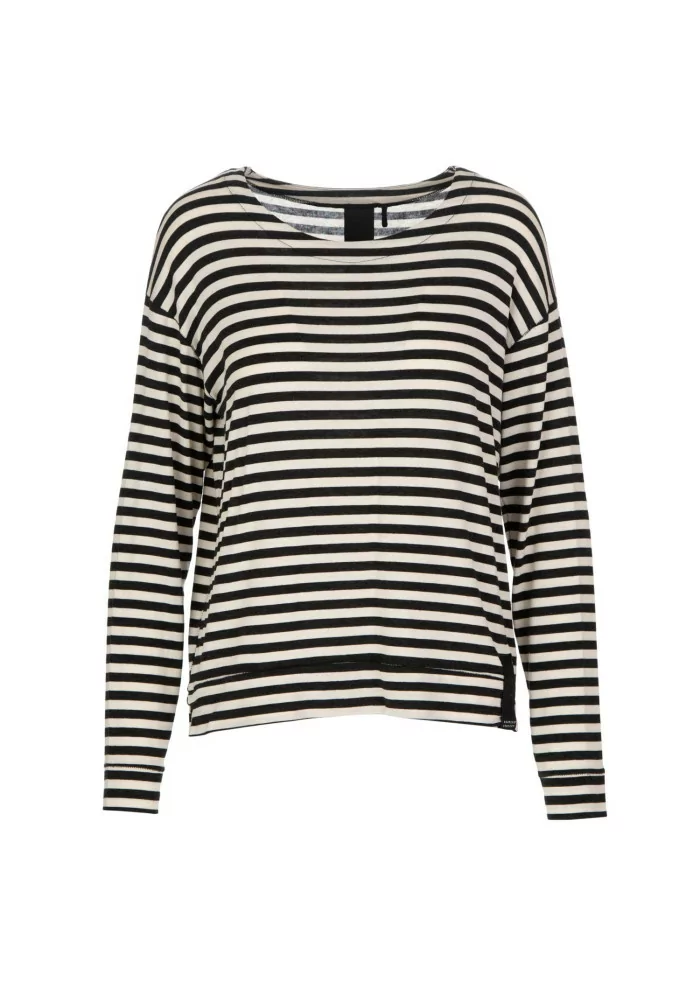 NOUMENO CONCEPT | MAGLIETTA LUNGA A RIGHE NERO BIANCO PANNA