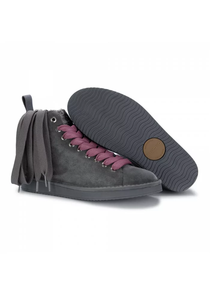 PANCHIC | SNEAKERS ALTE CON LACCI A TRAMA LARGA VIOLA GRIGIO