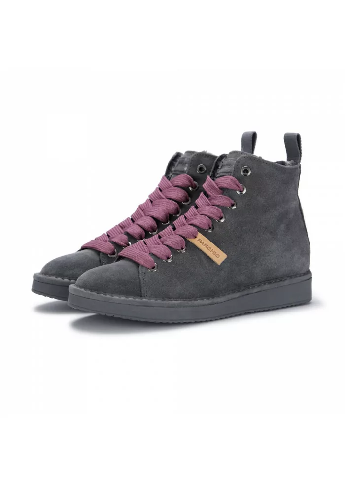 PANCHIC | SNEAKERS ALTE CON LACCI A TRAMA LARGA VIOLA GRIGIO