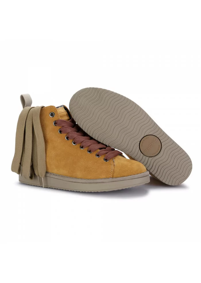 PANCHIC | SNEAKERS ALTE SCAMOSCIATE CON LACCI A TRAMA LARGA MARRONI GIALLO