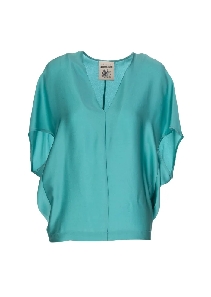 SEMICOUTURE | BLUSA SCOLLO A V ACQUA MARINA