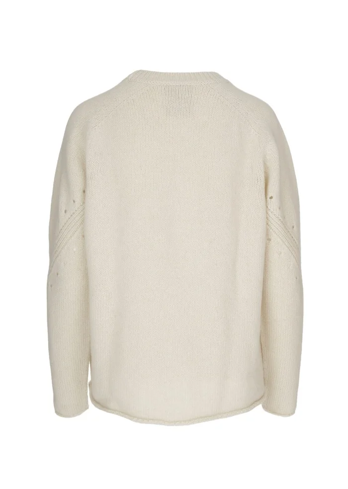 SEMICOUTURE | MAGLIONE DETTAGLI TRAFORATI BIANCO PANNA