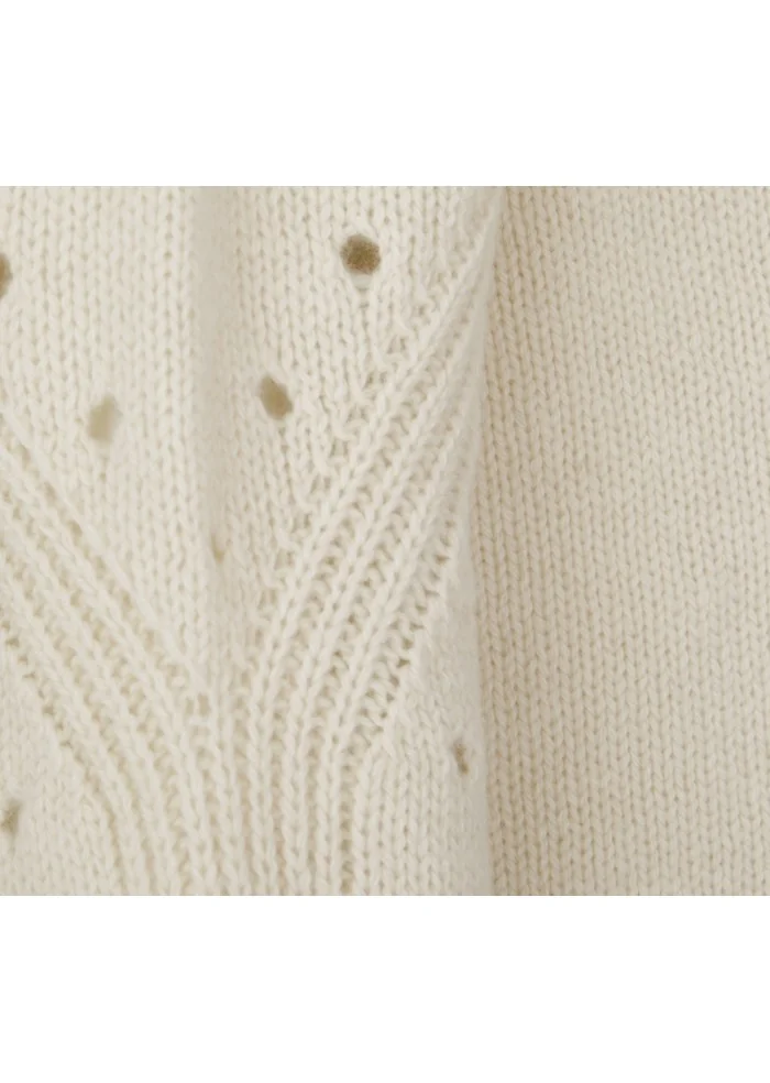 SEMICOUTURE | MAGLIONE DETTAGLI TRAFORATI BIANCO PANNA