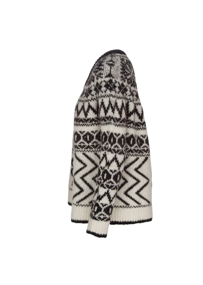 SEMICOUTURE | MAGLIONE MOTIVO JACQUARD BIANCO NERO