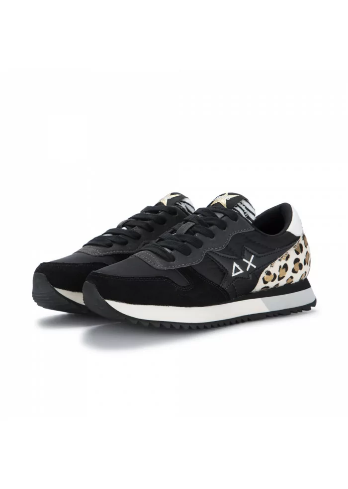 SUN68 | SNEAKERS CON INSERTI IN PELLE E STAMPA LEOPARDATA NERO