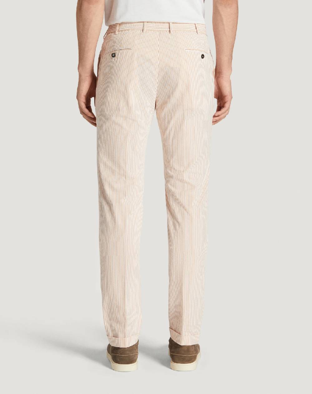 Pt Torino Pantaloni Slim In Cotone Seersucker A Righe