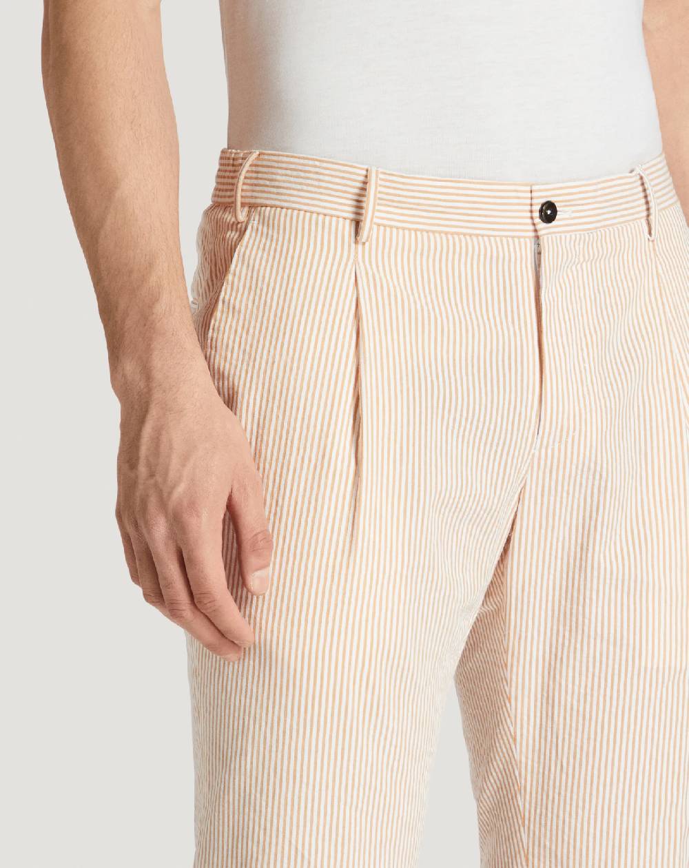 Pt Torino Pantaloni Slim In Cotone Seersucker A Righe