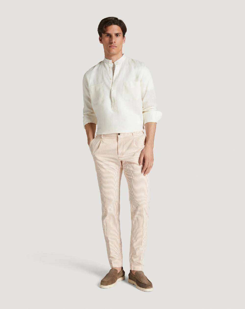 Pt Torino Pantaloni Slim In Cotone Seersucker A Righe