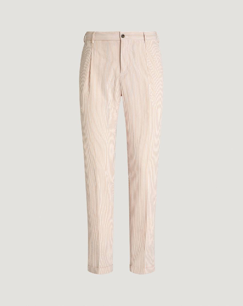 Pt Torino Pantaloni Slim in cotone seersucker a righe