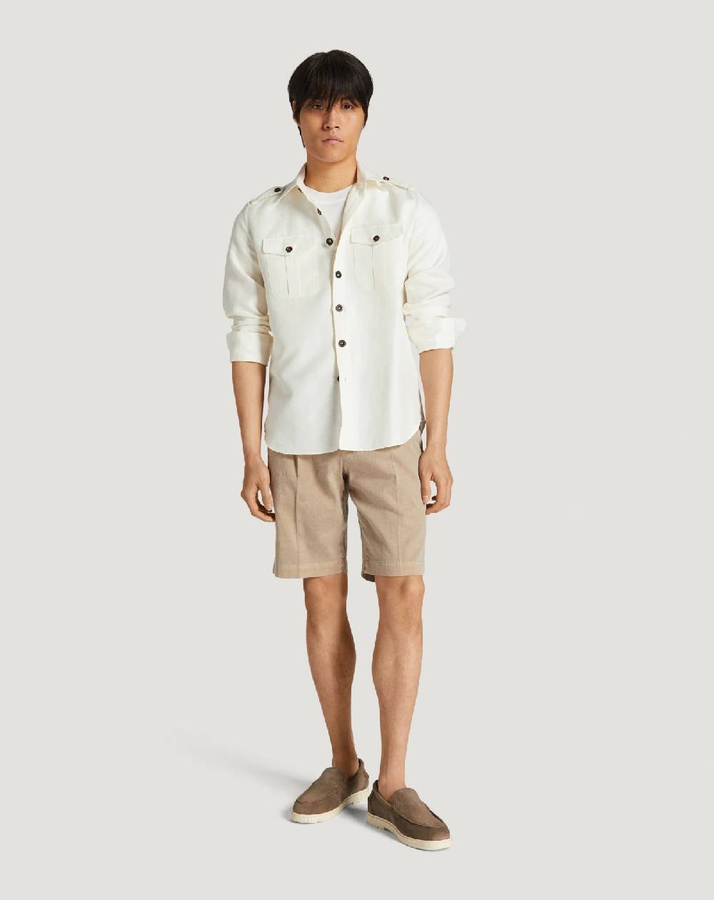 Pt Torino Bermuda In Lino Stretch Délavé