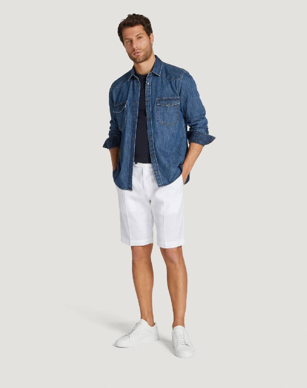 Pt Torino Bermuda In Lino Stretch Délavé