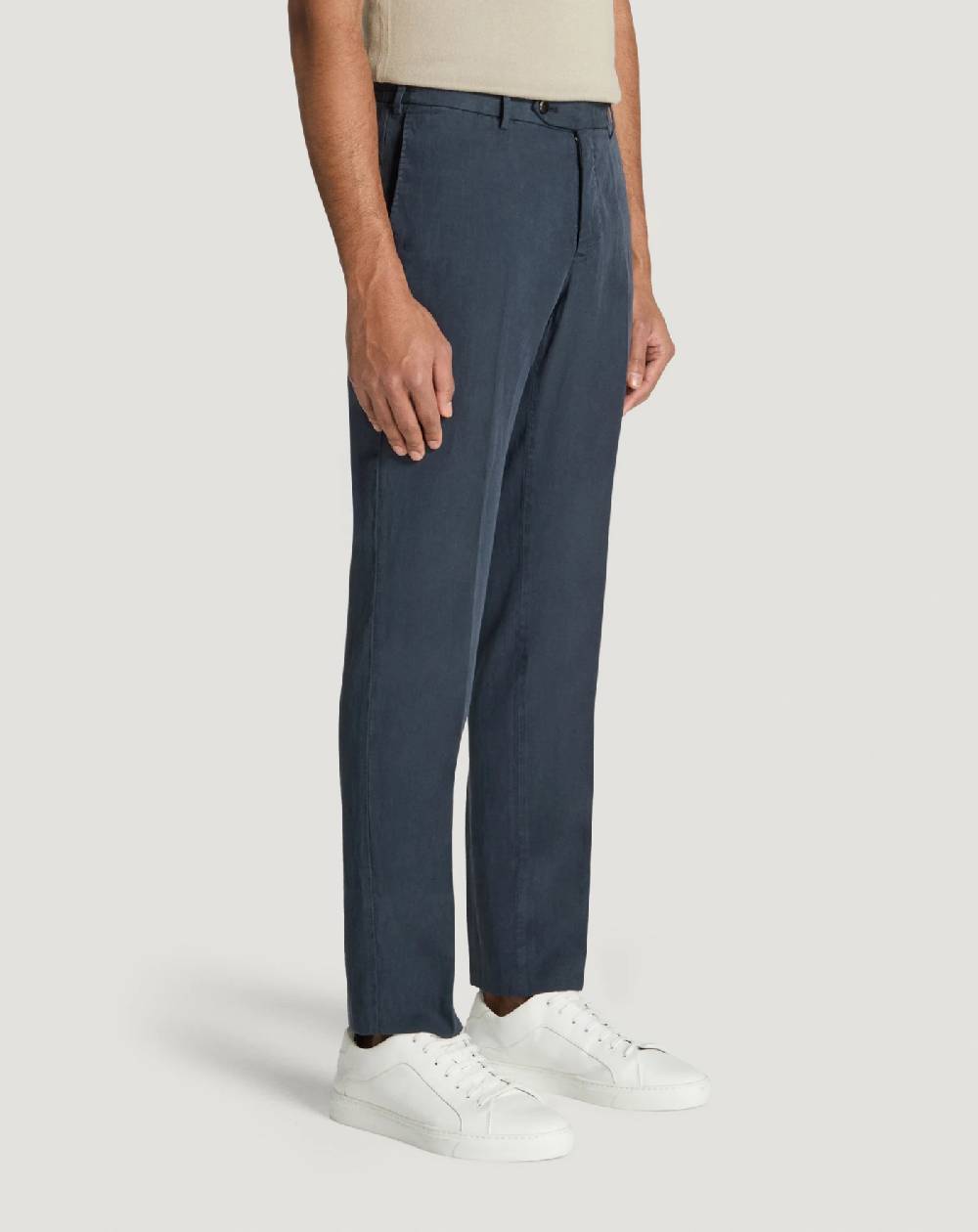 Pt Torino Pantaloni Slim In Cotone E Lino Batavia