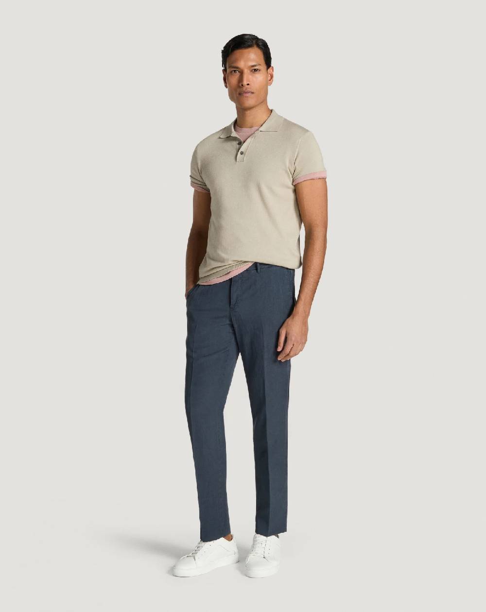 Pt Torino Pantaloni Slim In Cotone E Lino Batavia