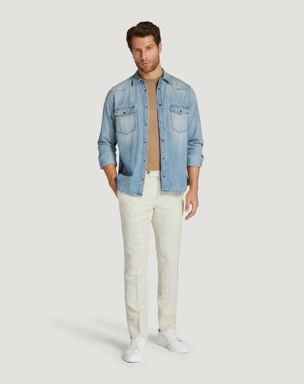 Pt Torino Pantaloni Slim In Cotone E Lino Batavia