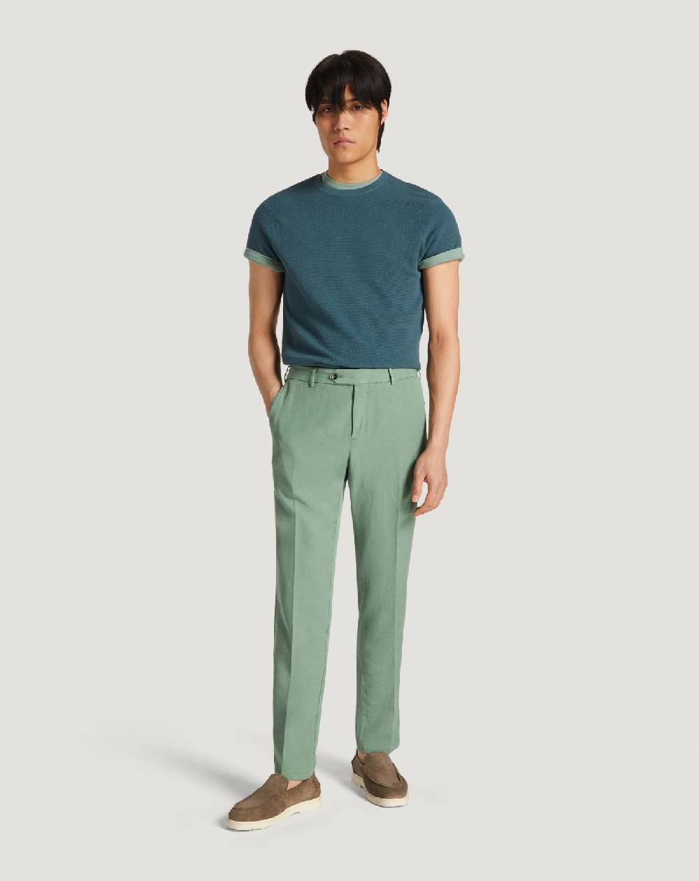 Pt Torino Pantaloni Slim In Cotone E Lino Batavia