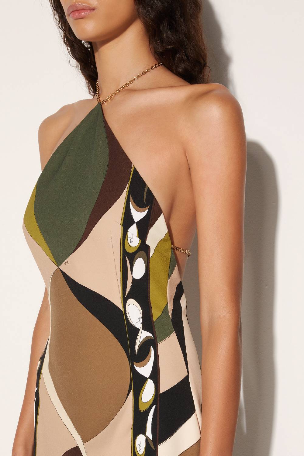 Pucci Abito Lungo Con Scollo All'americana E Stampa Pesci