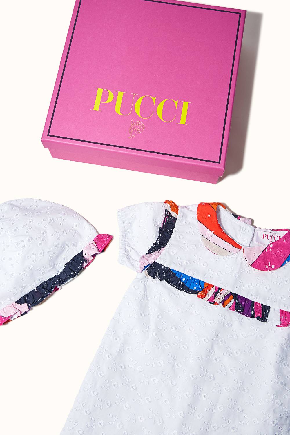 Pucci Completo Neonato In Sangallo Con Inserti Iride