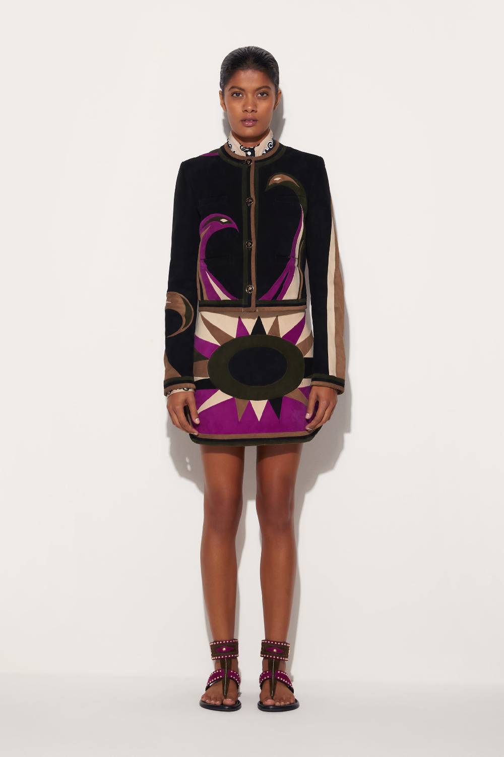 Pucci Minigonna In Pelle Scamosciata Con Motivo Cigni