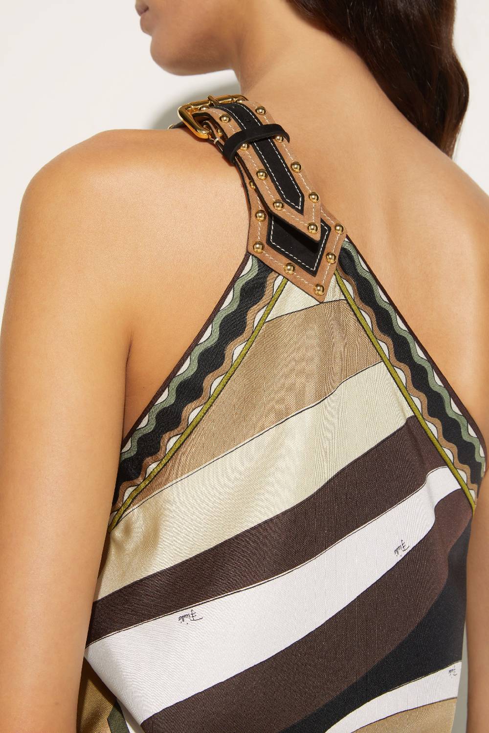 Pucci Abito Asimmetrico In Seta Con Stampa Cigni