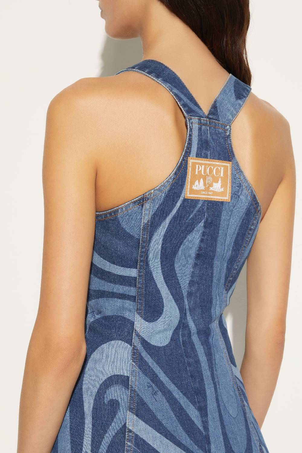 Pucci Abito In Denim Con Stampa Marmo