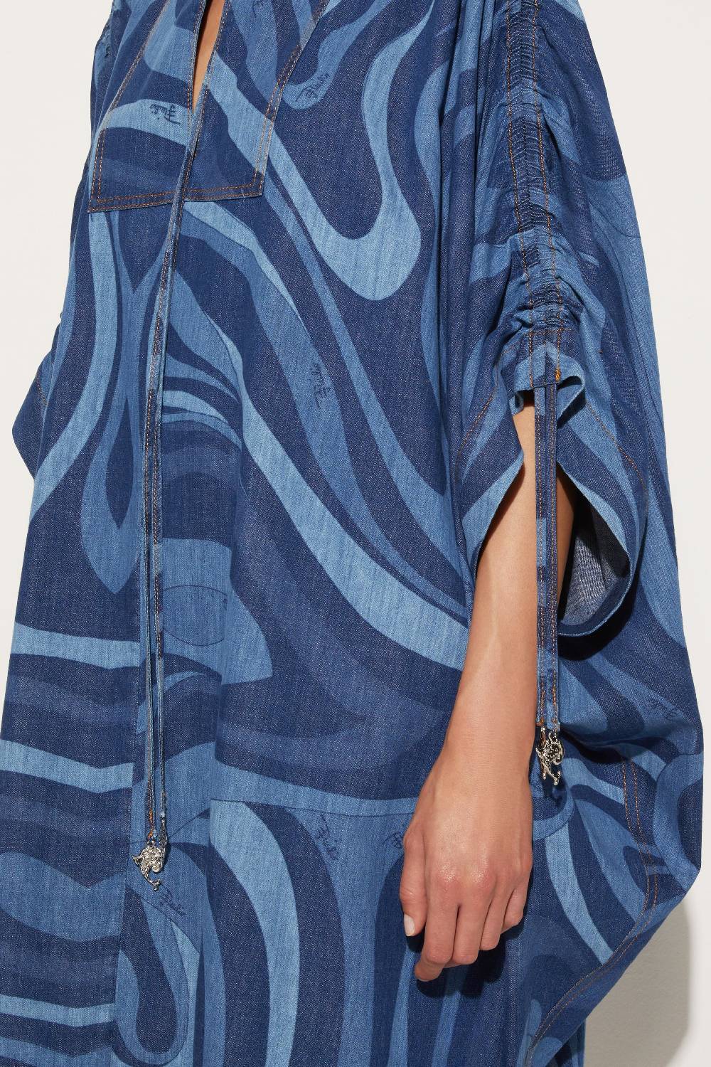 Pucci Abito Kaftano In Denim Con Stampa Marmo