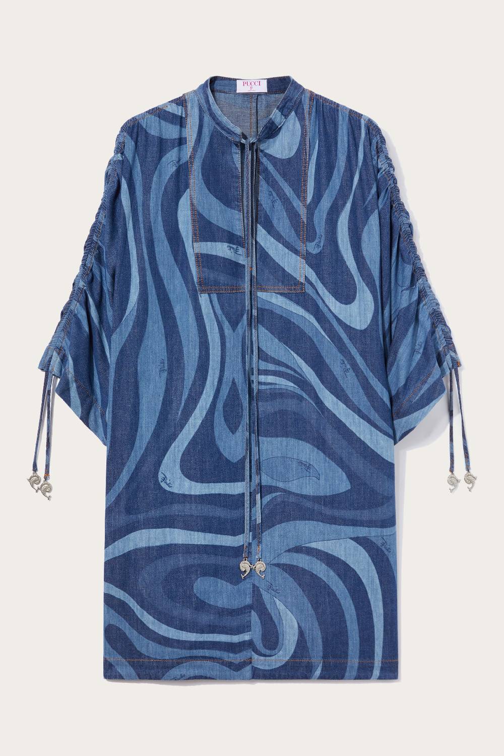 Pucci Abito kaftano in denim con stampa Marmo