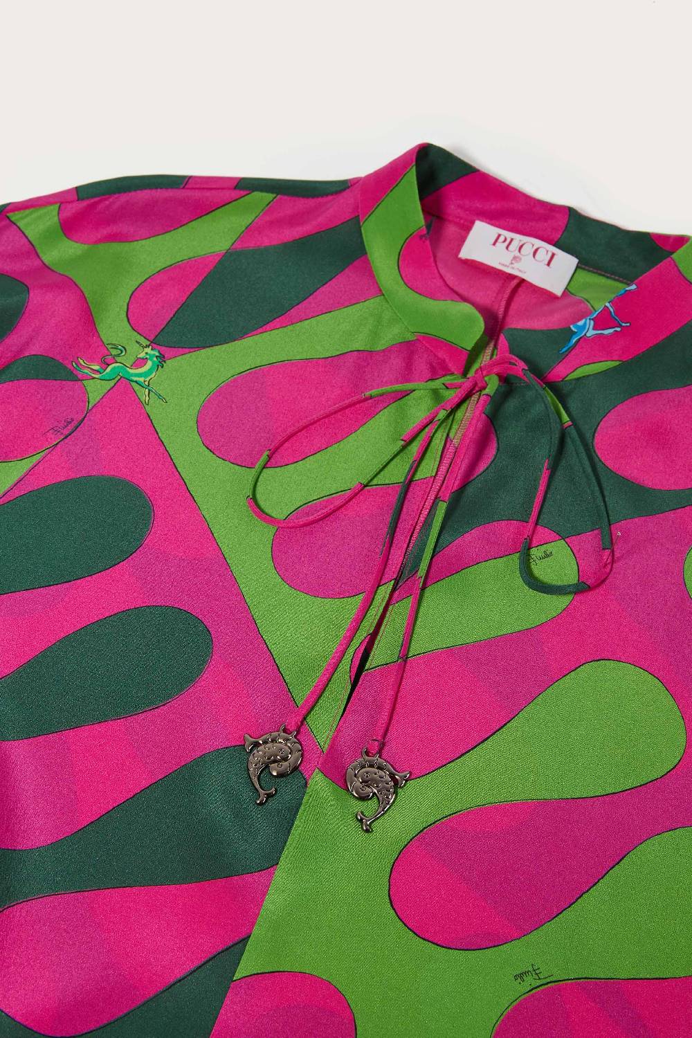 Pucci Abito Kaftano In Seta Con Stampa Leocorno