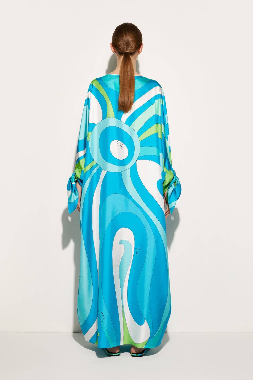Pucci Abito Kaftano In Seta Con Stampa Marmo