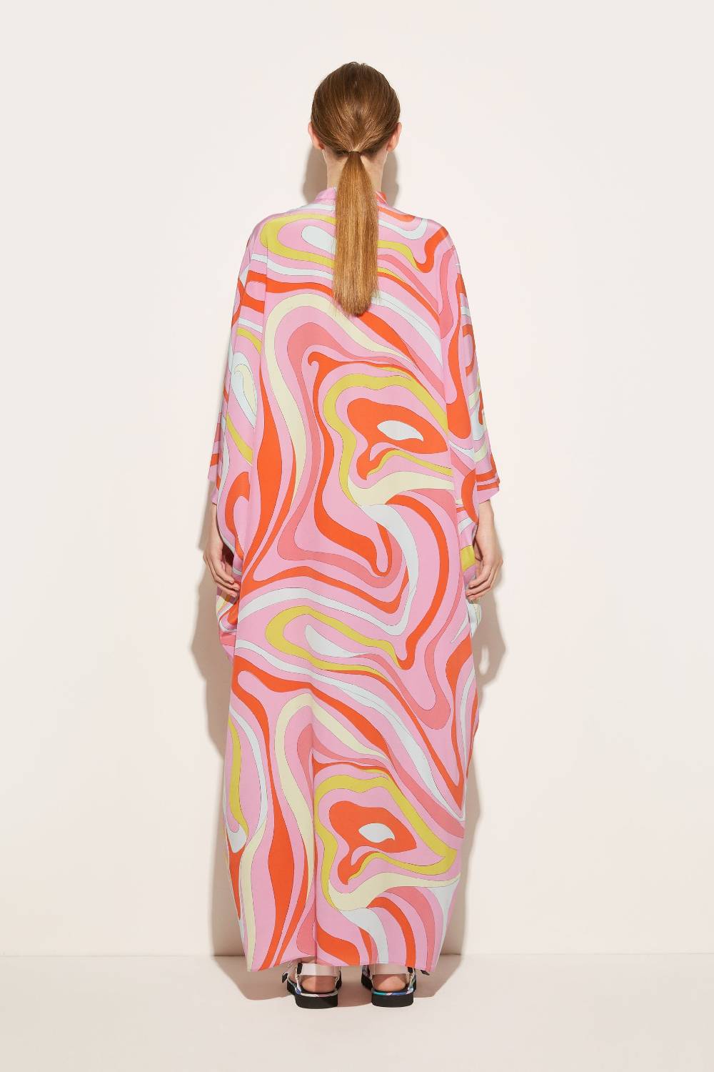 Pucci Abito Kaftano In Seta Con Stampa Marmo