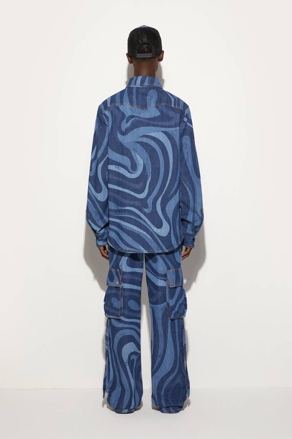 Pucci Camicia In Denim Con Stampa Marmo