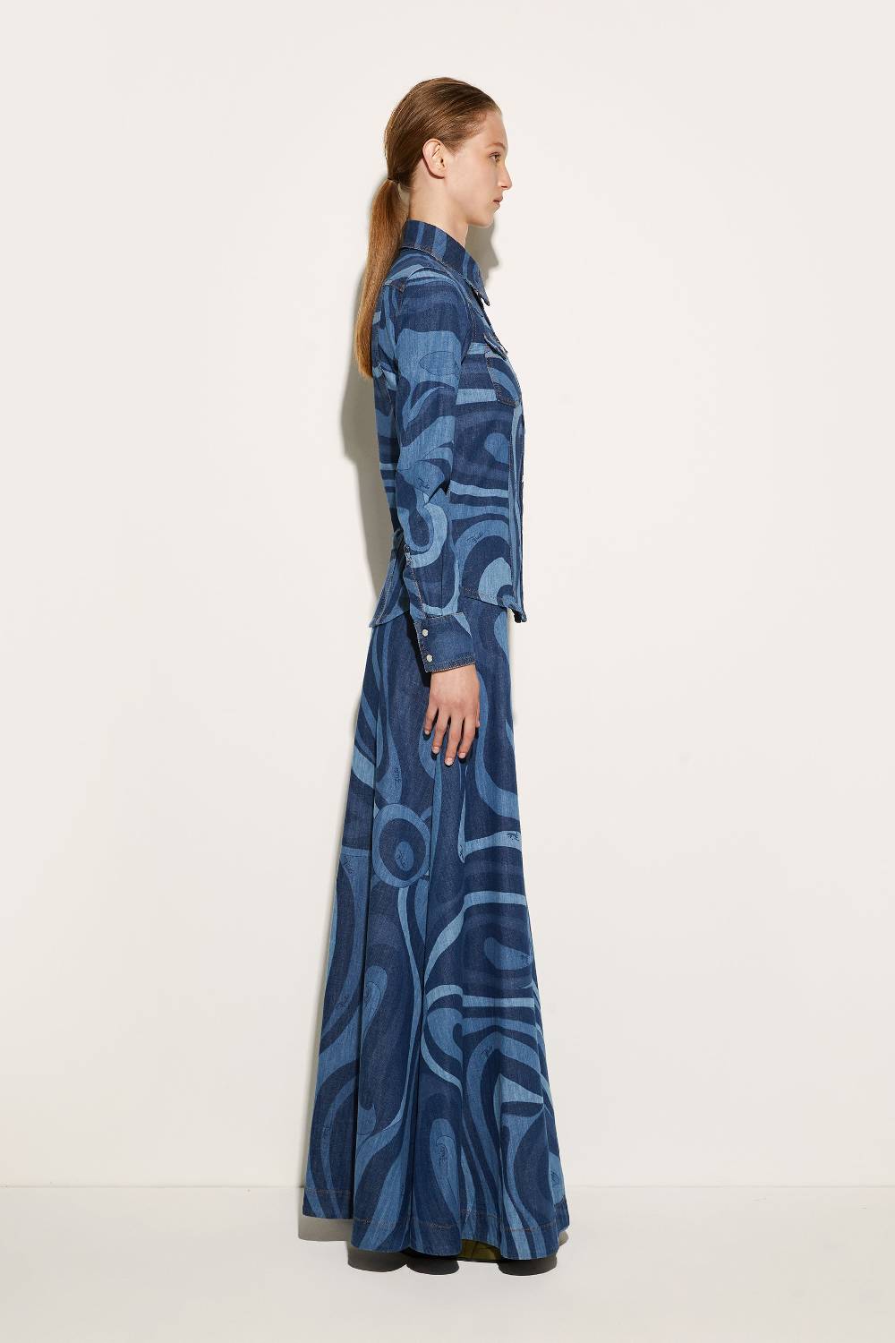 Pucci Camicia In Denim Con Stampa Marmo