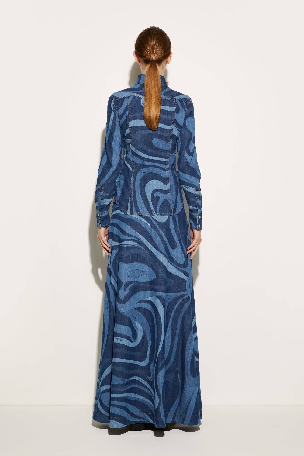 Pucci Camicia In Denim Con Stampa Marmo