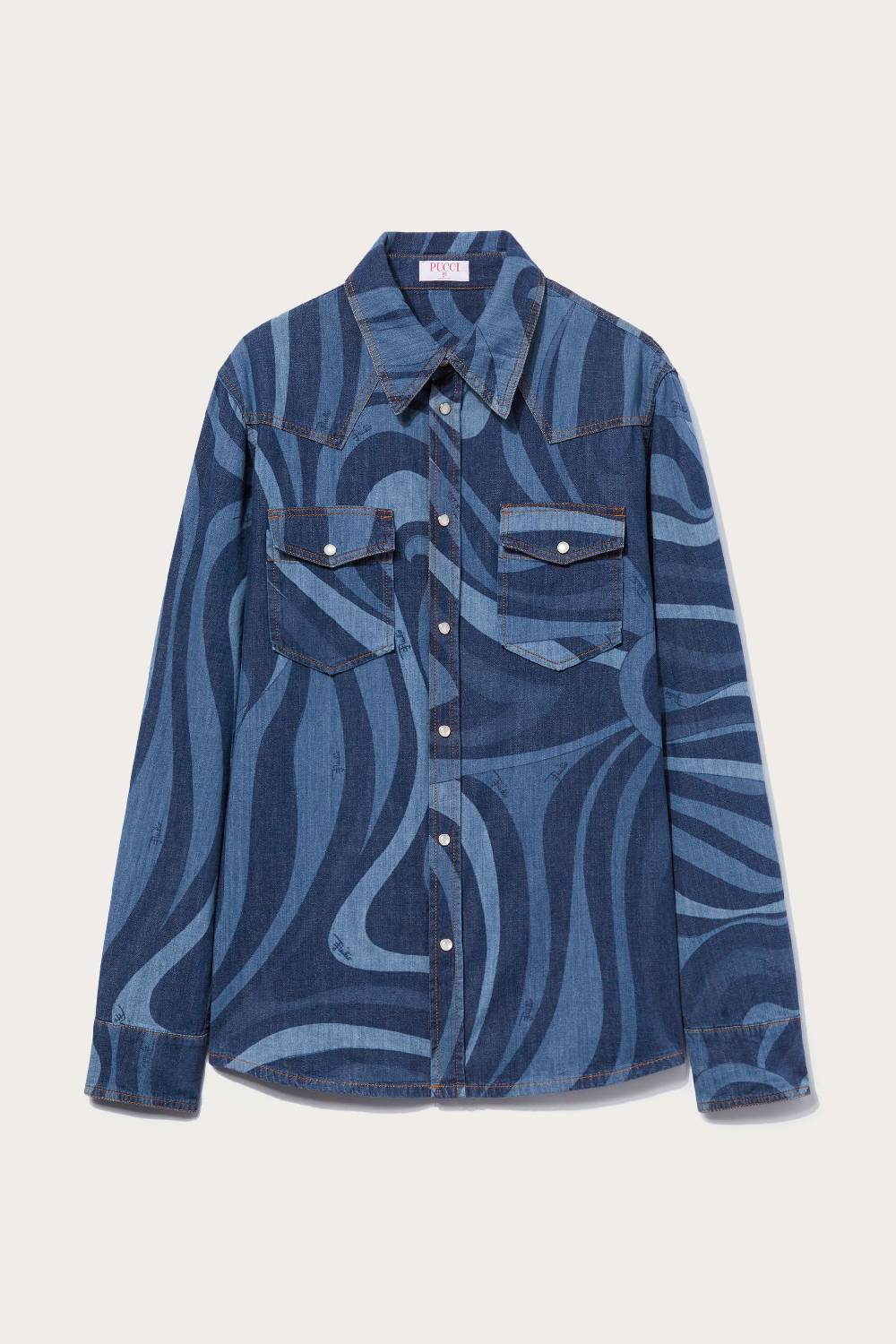 Pucci Camicia in denim con stampa Marmo