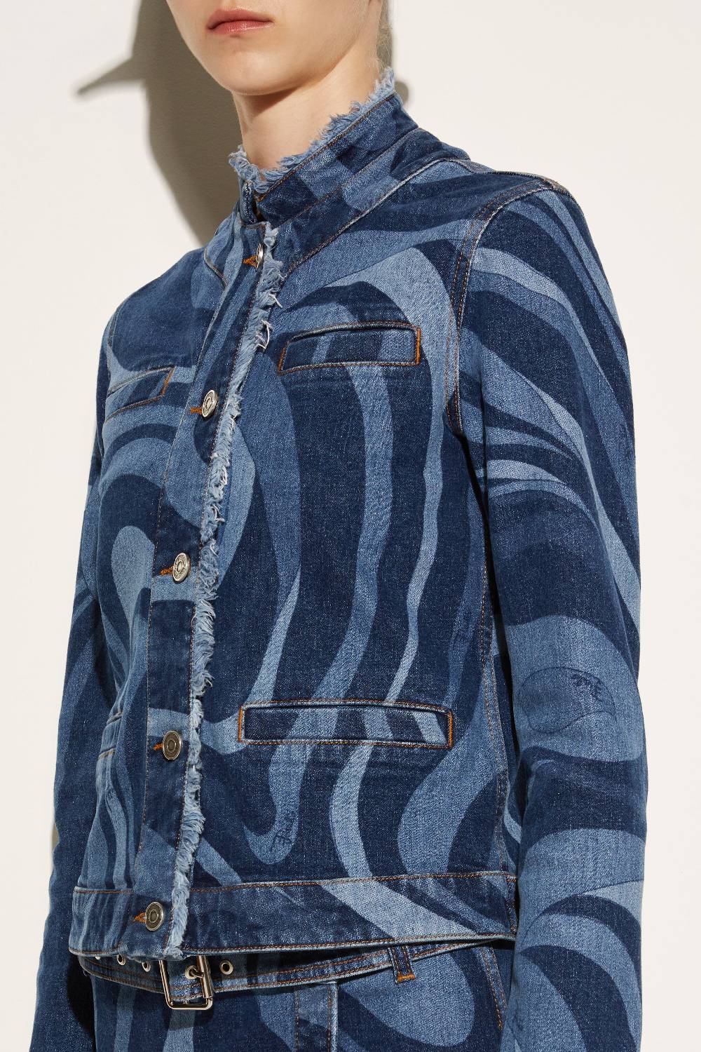 Pucci Giacca In Denim Con Stampa Marmo