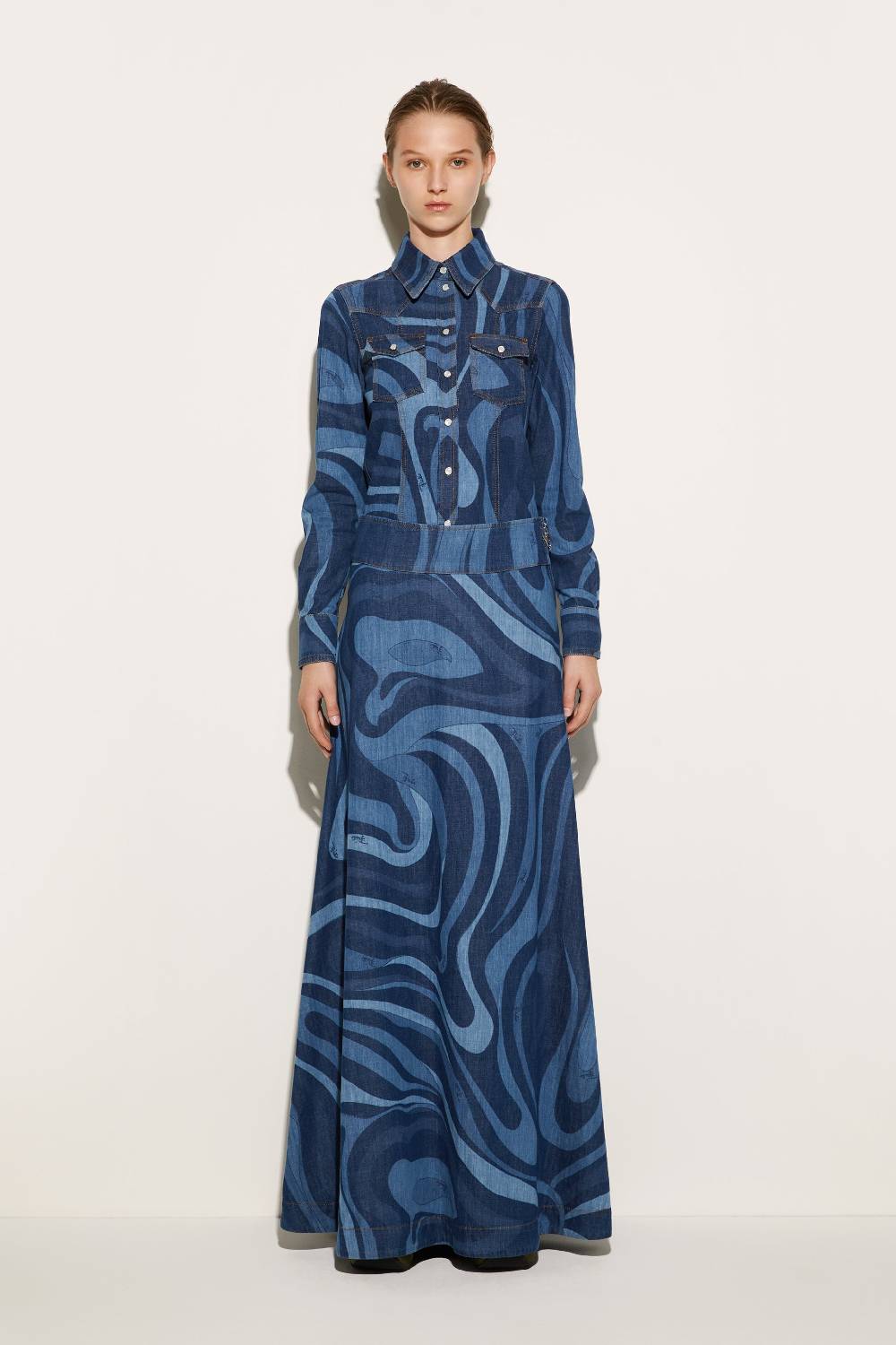 Pucci Gonna Lunga In Denim Con Stampa Marmo