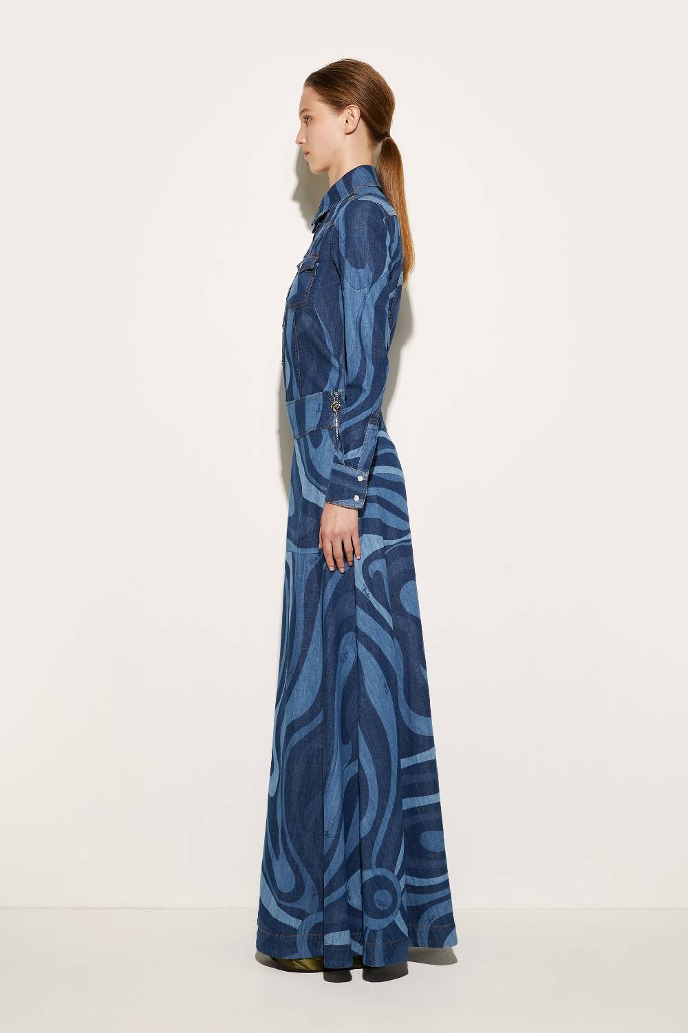 Pucci Gonna Lunga In Denim Con Stampa Marmo