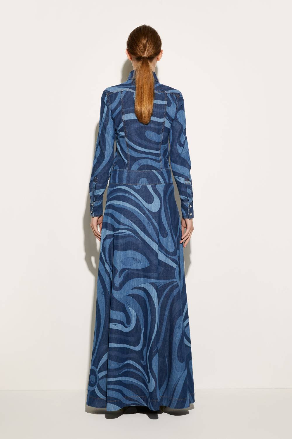 Pucci Gonna Lunga In Denim Con Stampa Marmo