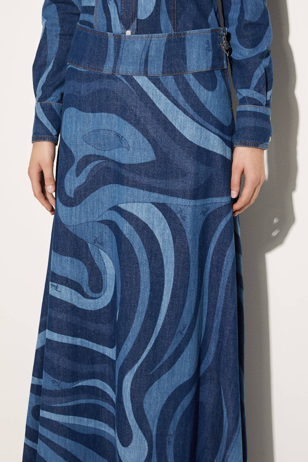 Pucci Gonna Lunga In Denim Con Stampa Marmo