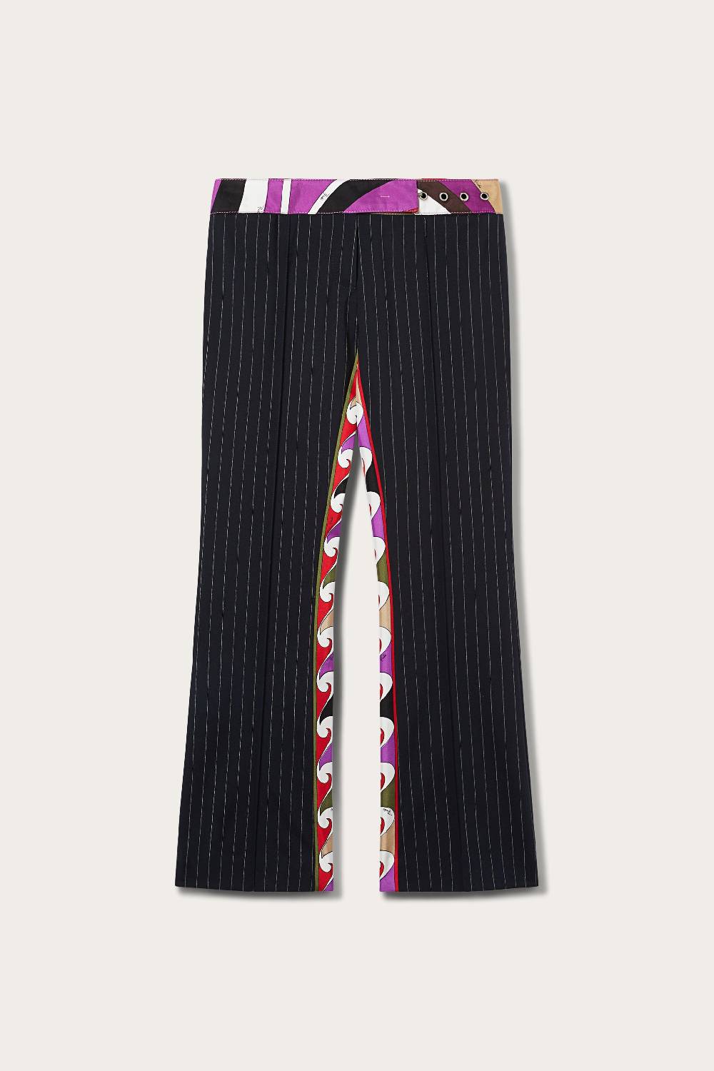 Pucci Pantaloni gessati con finiture Iride e Cigni