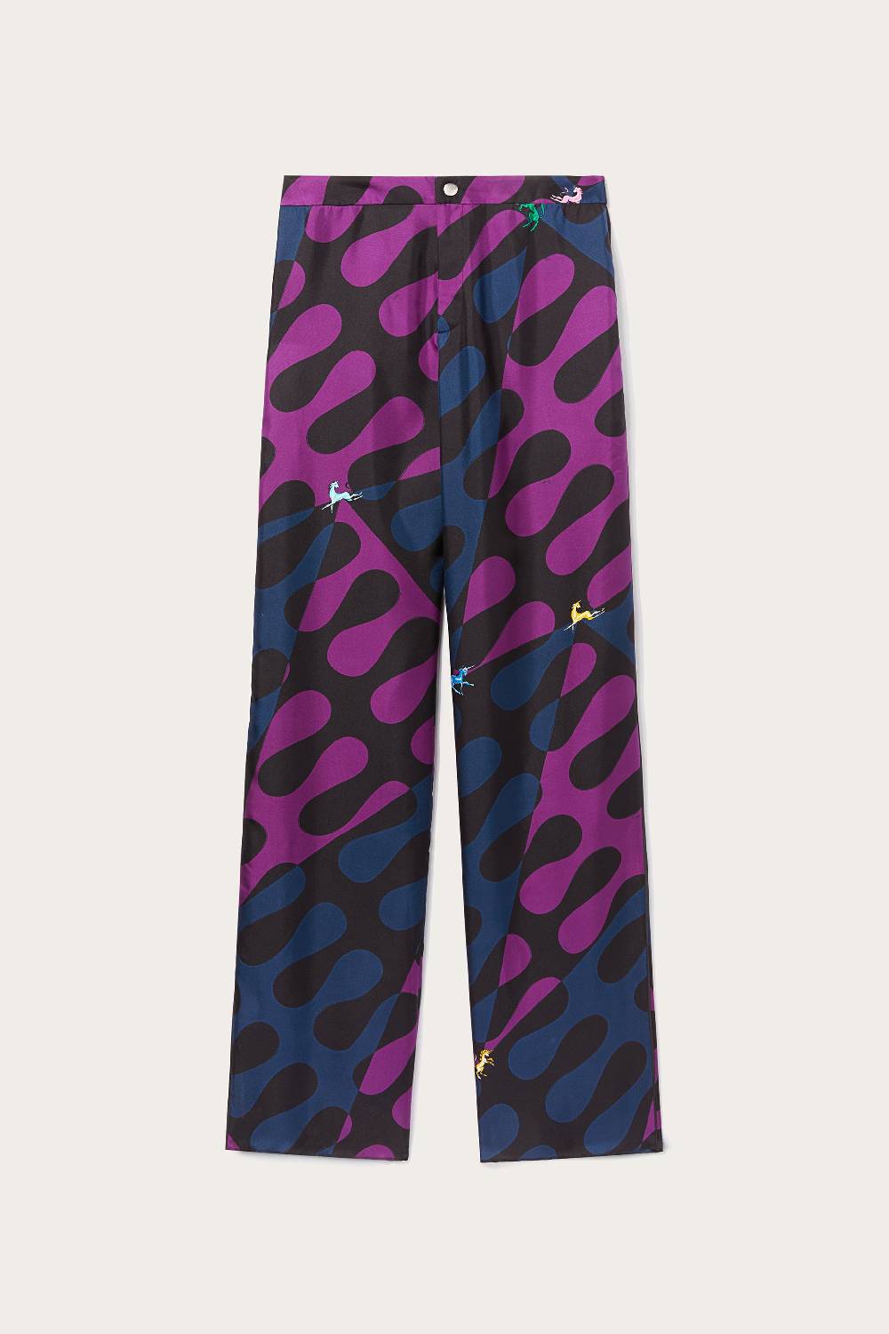 Pucci Pantaloni in seta con stampa Leocorno