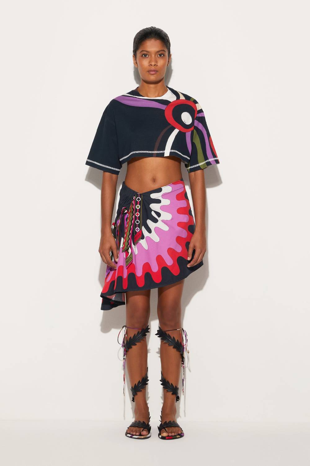 Pucci T-shirt Cropped Con Stampa Marmo