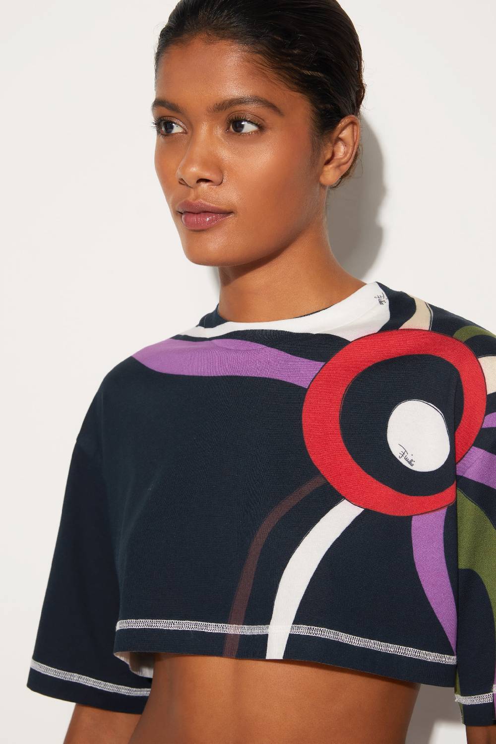 Pucci T-shirt Cropped Con Stampa Marmo