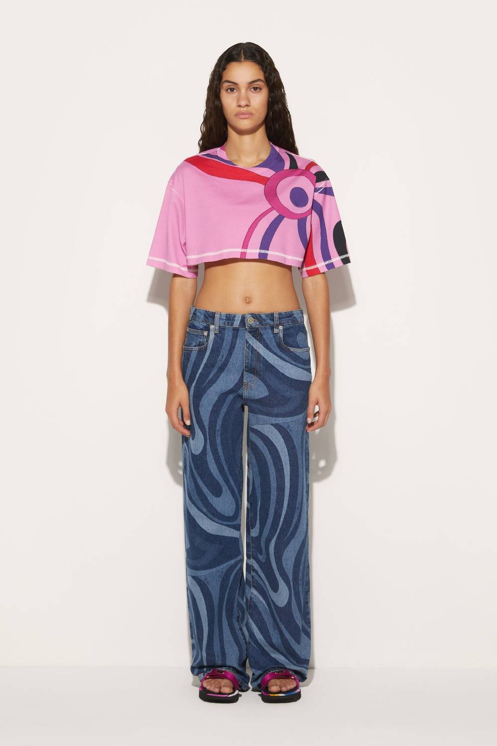 Pucci T-shirt Cropped Con Stampa Marmo