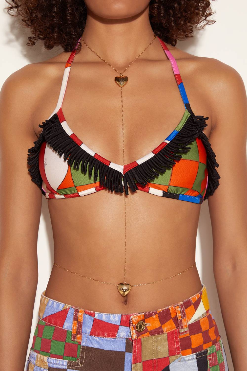 Pucci Top Bikini Con Stampa Giardino E Frange
