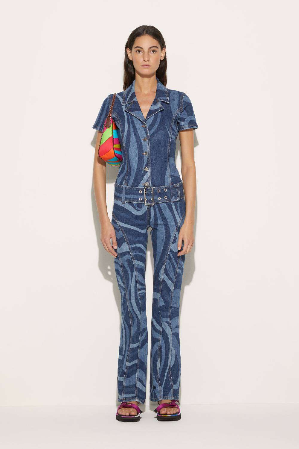 Pucci Tuta In Denim Con Stampa Marmo