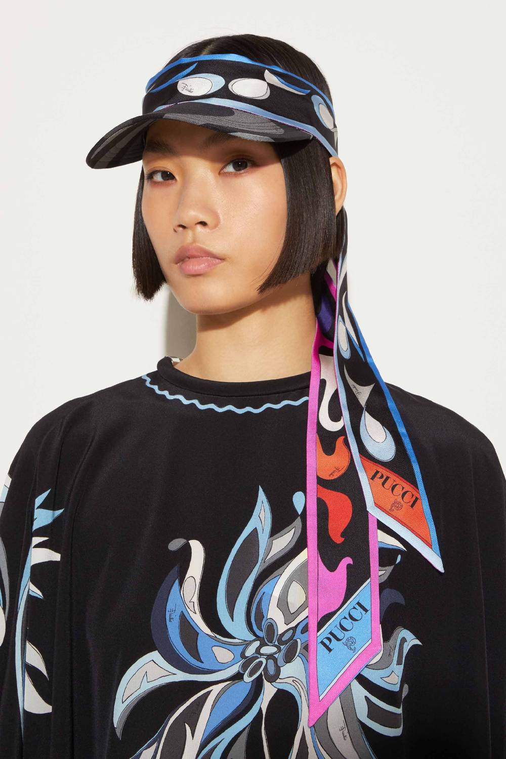 Pucci Visiera In Seta Con Stampe Marmo E Pesci