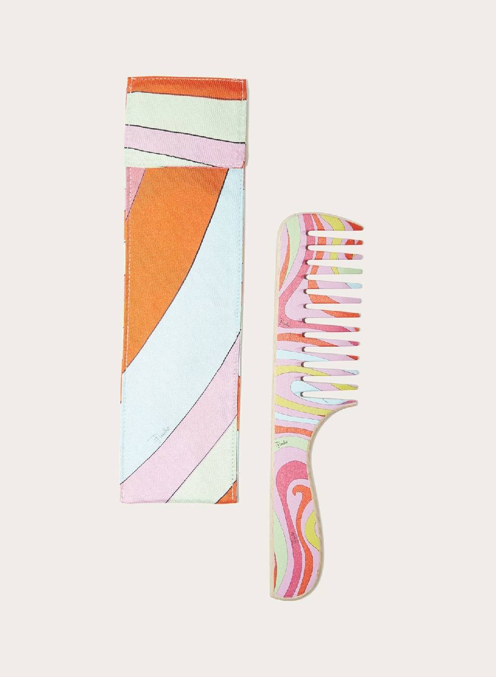 Pucci Set custodia e pettine in legno con stampa Marmo